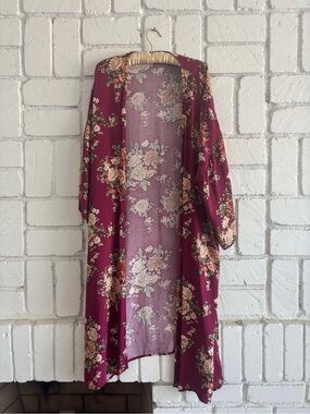 Floral Kimono Duster in Burgundy